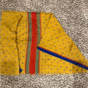 Yellow Polka Dot Scarf with Red & Blue Stripe Detail